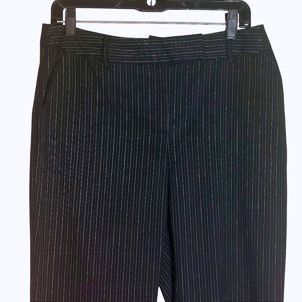 Alfani Dress Pants Women 8 Black Excellent Retro Pinstripe Wide Leg - Picture 3 of 8